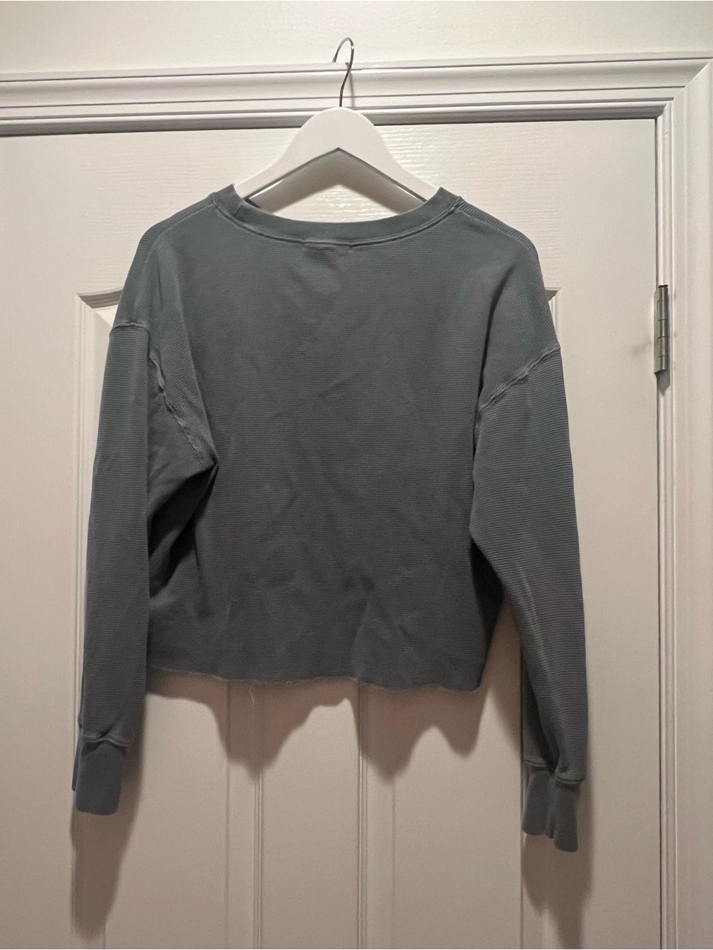 perfectwhitetee Cropped Waffle Crewneck in Gray - Picture 2 of 8